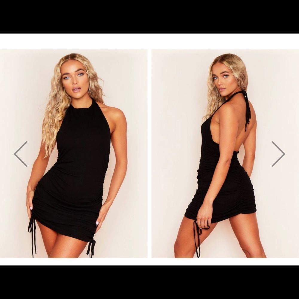 Black Ruched Halterneck Dress